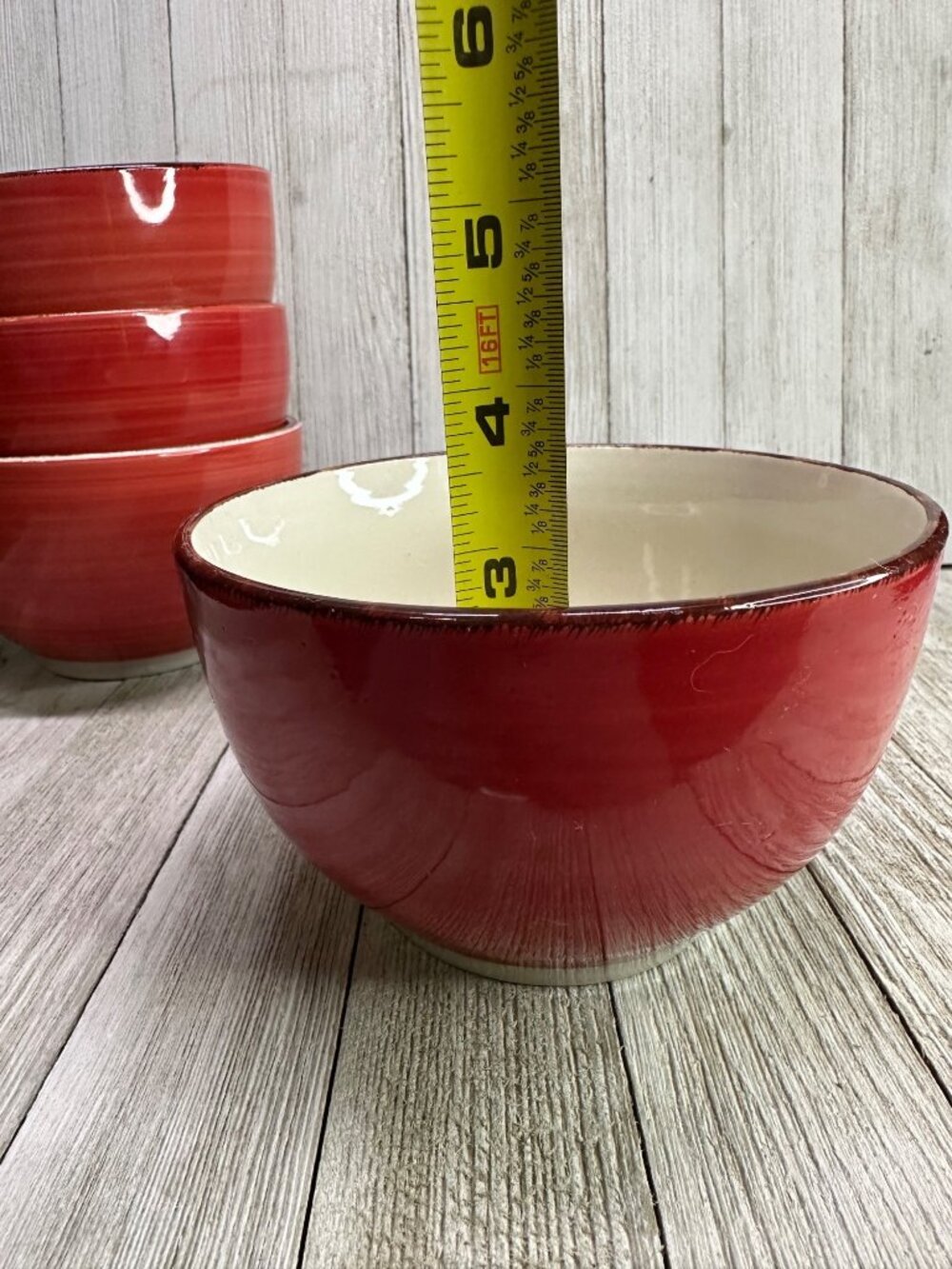 Vtg Royal Norfolk Stoneware Deep Soup Cereal Bowls Red Ceramic 5.5" DIA Set 4 - Picture 7 of 9